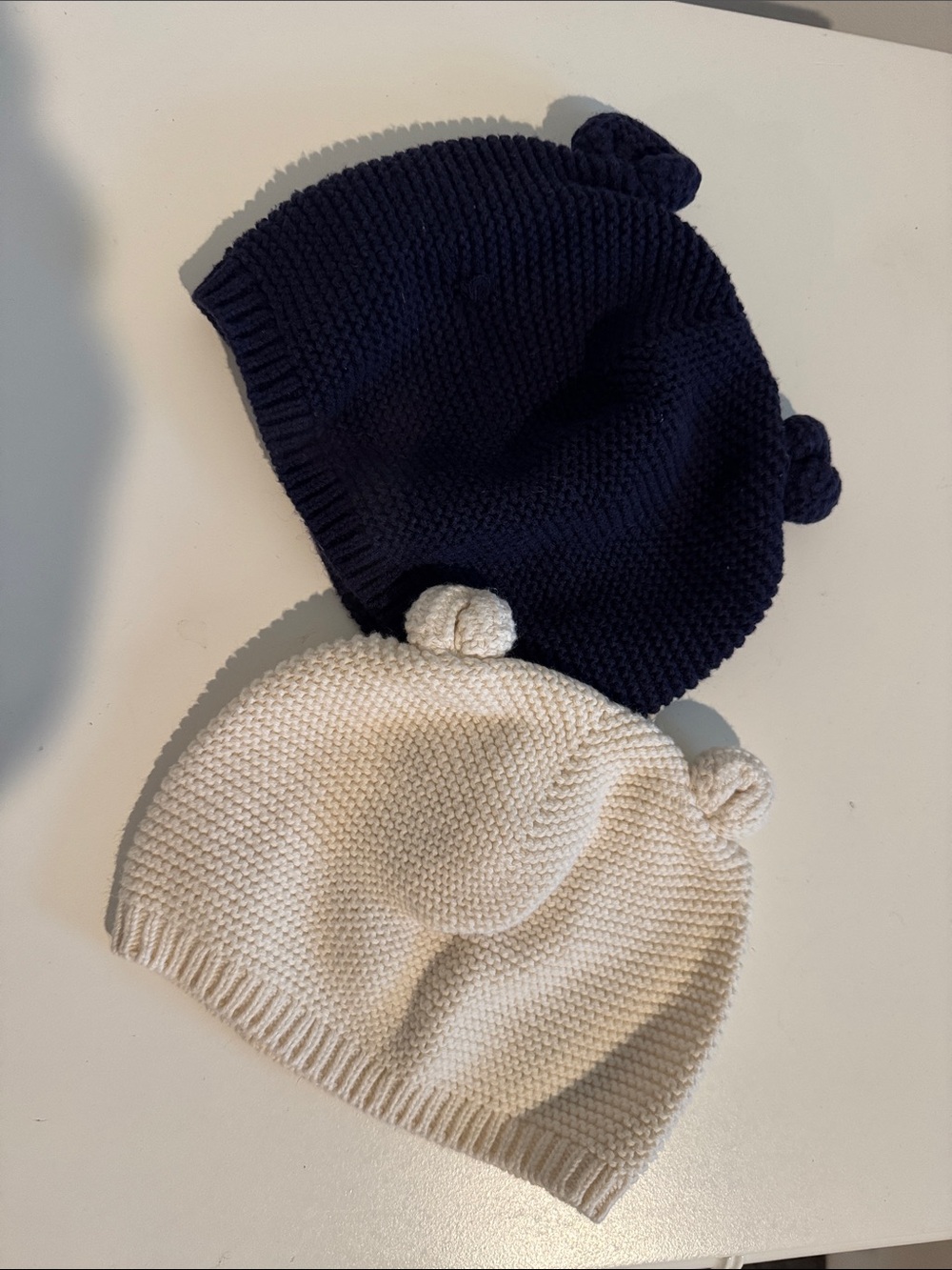 2 pack Baby Gap Kids Knit Bear-Ear Beanie Hat - Navy and Cream 18-24 months